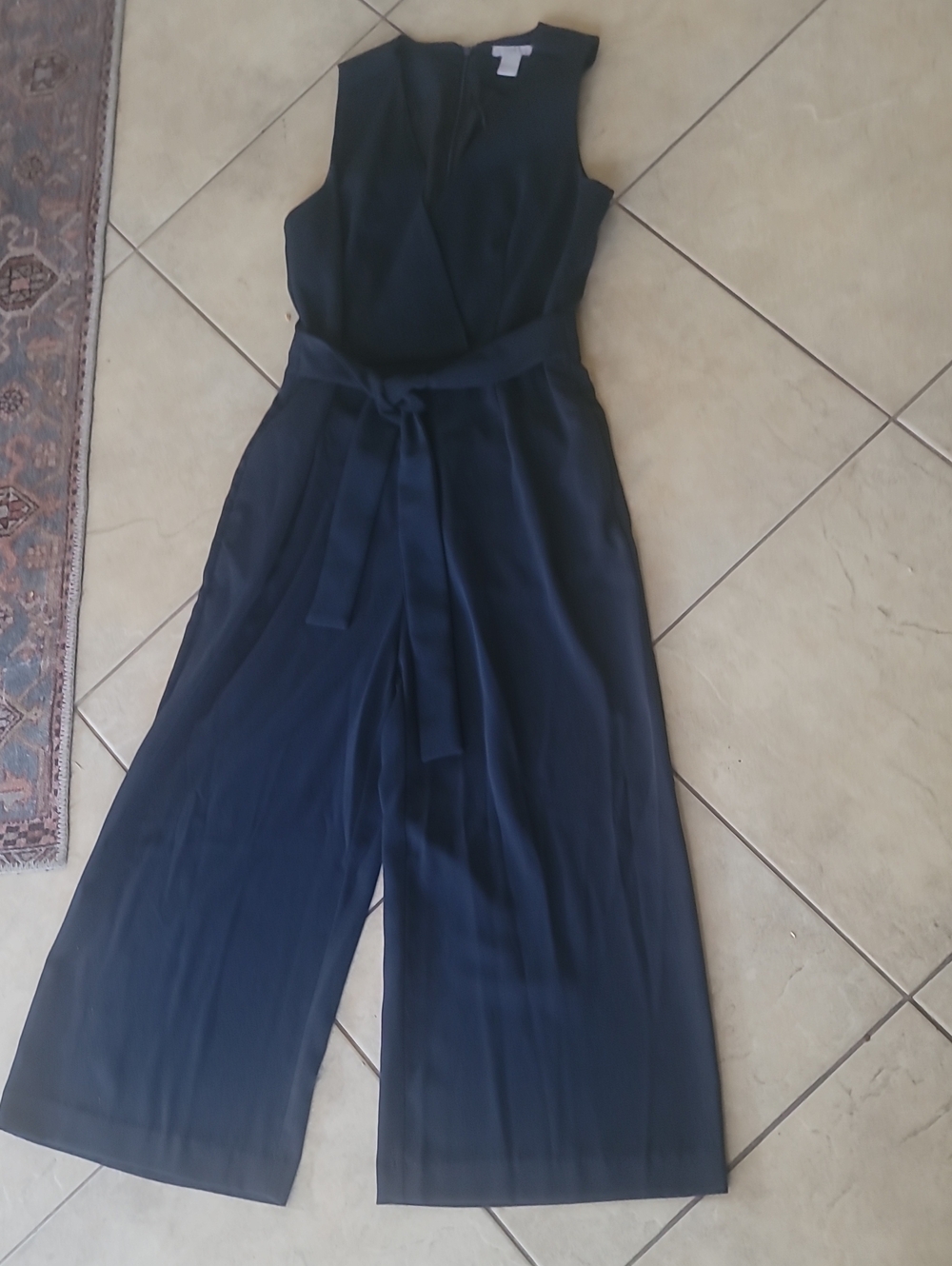 Sleeveless Navy Wide-Leg Jumpsuit with Tie Belt SZ 8